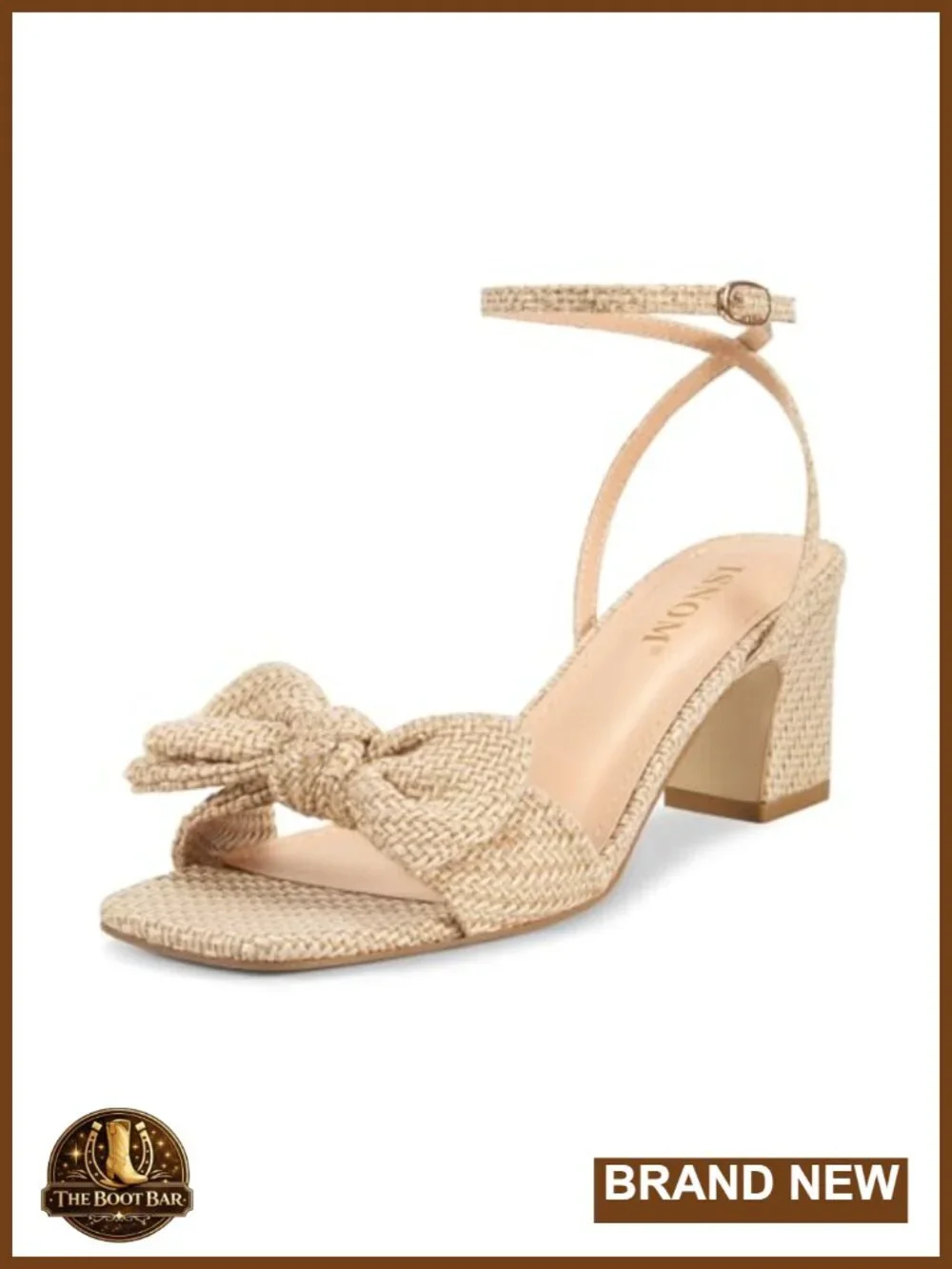 Women's Bow Knot Square Toe Heeled Sandals Ankle Strap Woven Block Heel